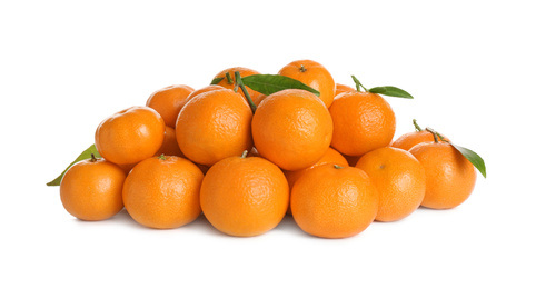 Pile of fresh juicy tangerines isolated on white