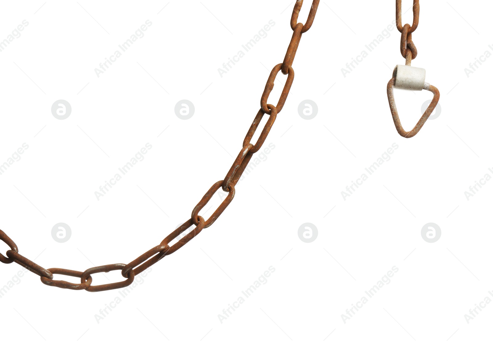 Photo of One rusty metal chain isolated on white