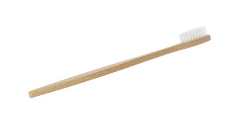 Photo of One bamboo toothbrush on white background. Eco friendly product