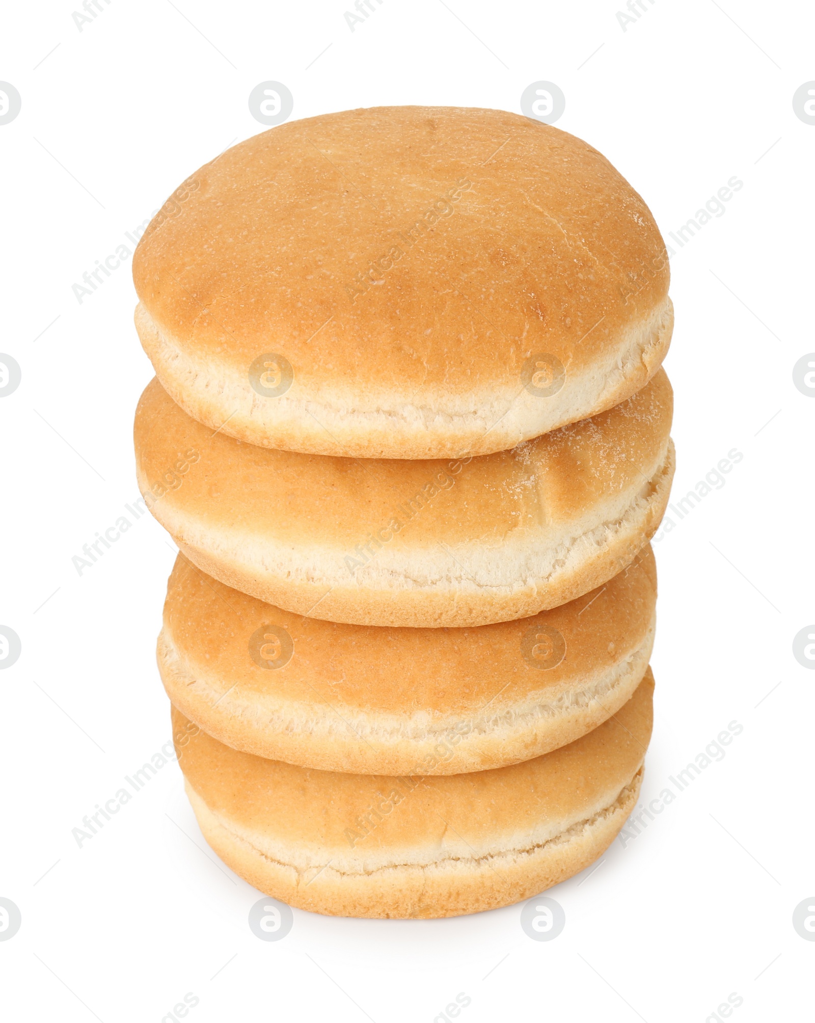 Photo of Many fresh burger buns isolated on white