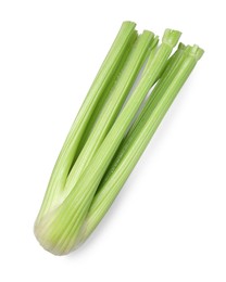 Photo of Fresh ripe green celery isolated on white, top view