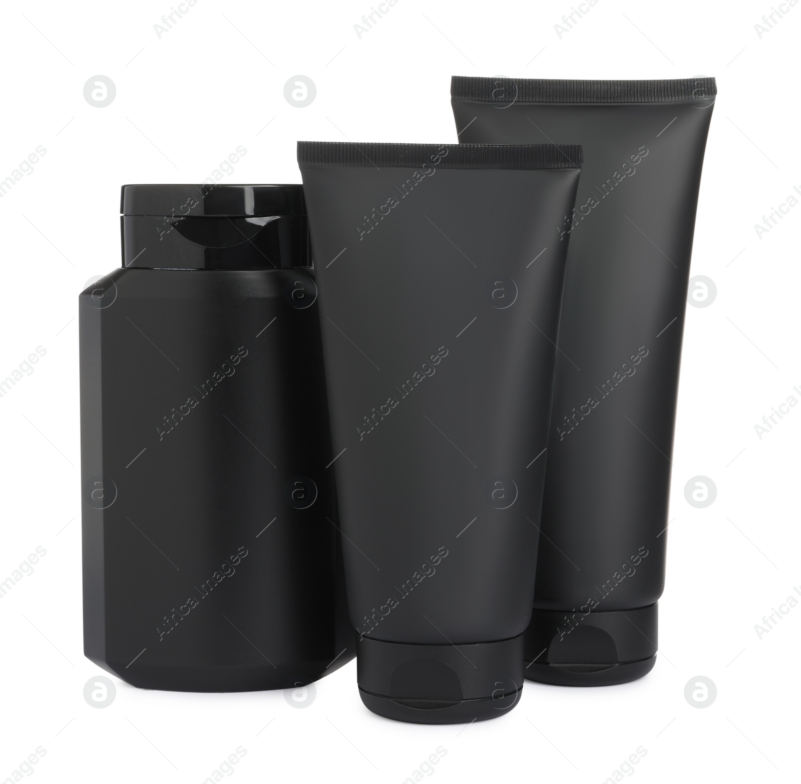 Photo of Facial cream and other men's cosmetic on white background. Mockup for design