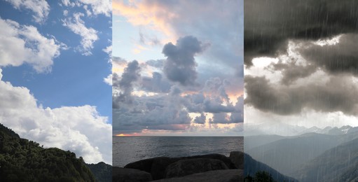 Image of Weather forecast, banner design. Collage with different photos