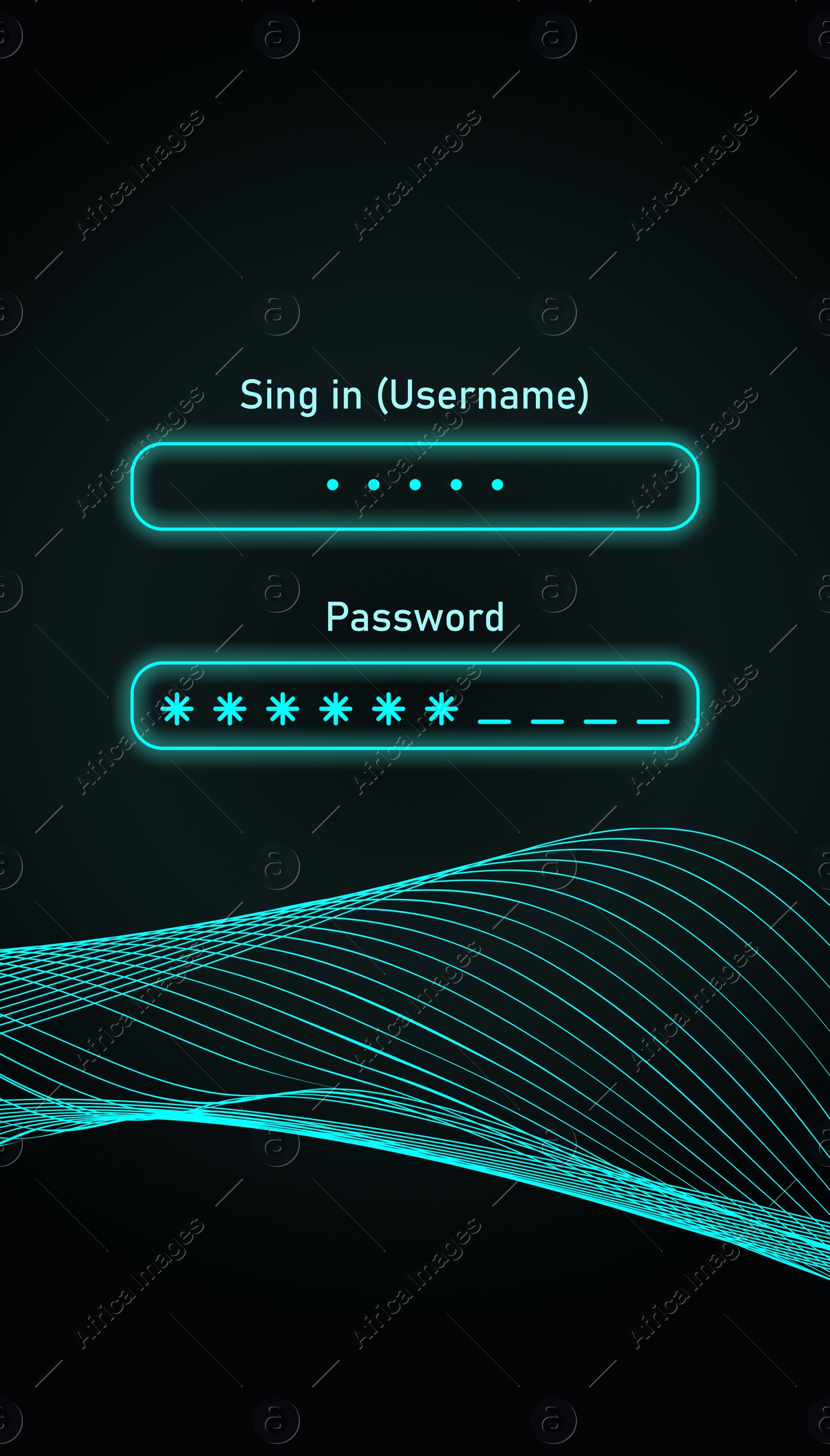 Illustration of Blocked screen of gadget with line for password, illustration. Cyber security