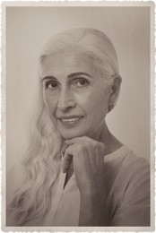 Image of Old picture of beautiful mature woman. Portrait for family tree