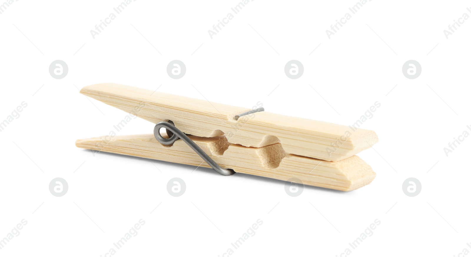 Photo of One classic wooden clothespin isolated on white