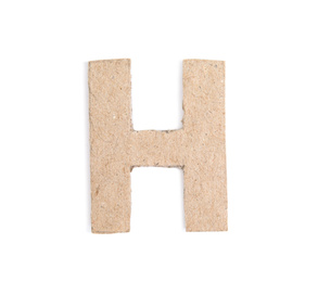Photo of Letter H made of cardboard isolated on white