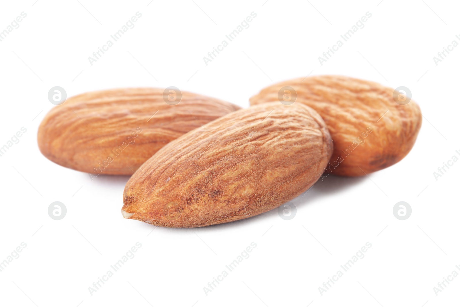 Photo of Organic almond nuts on white background. Healthy snack