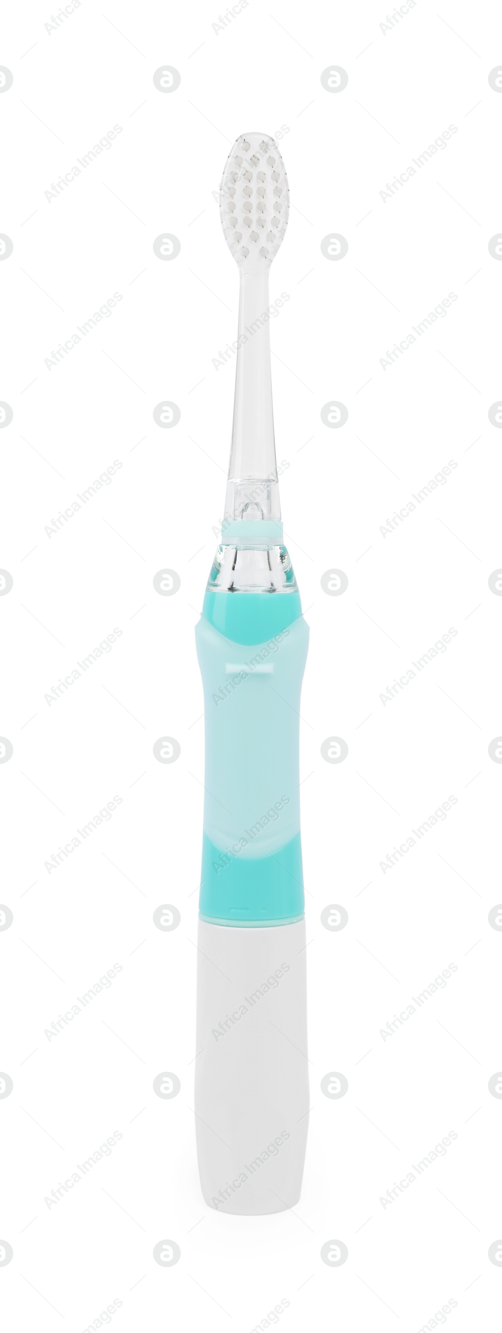 Photo of Electric toothbrush isolated on white. Dental care