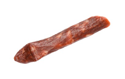 Photo of Thin dry smoked sausage isolated on white
