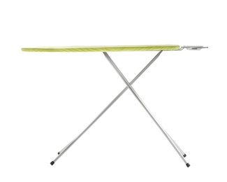 Modern empty ironing board on white background