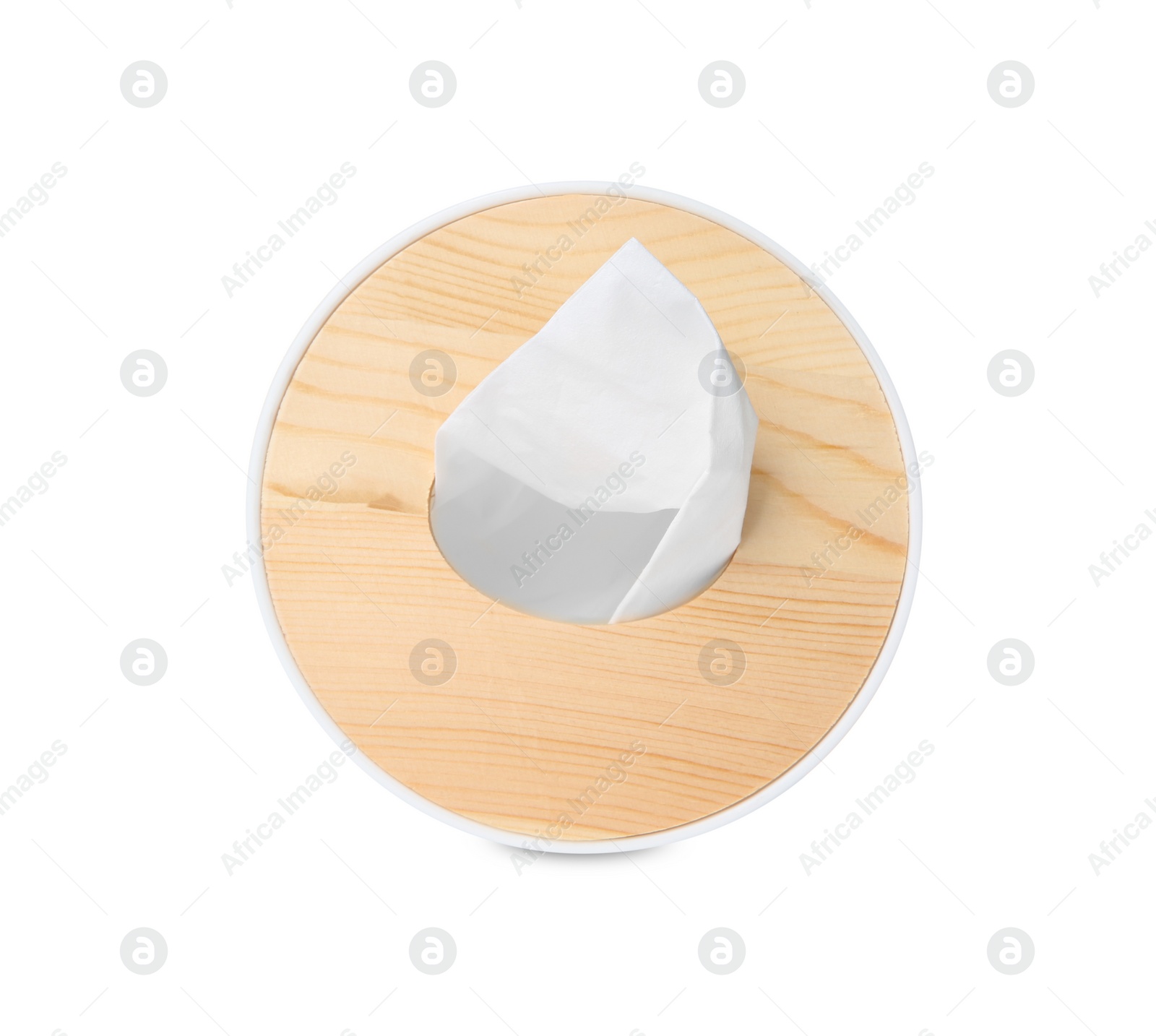 Photo of Holder with paper tissues isolated on white, top view