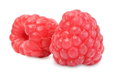 Two tasty ripe raspberries isolated on white