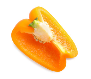 Photo of Slice of orange bell pepper isolated on white