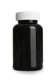 Photo of Bottle for pills with cap on white background