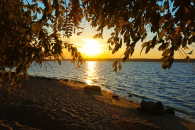 Picturesque view of tranquil river at sunset