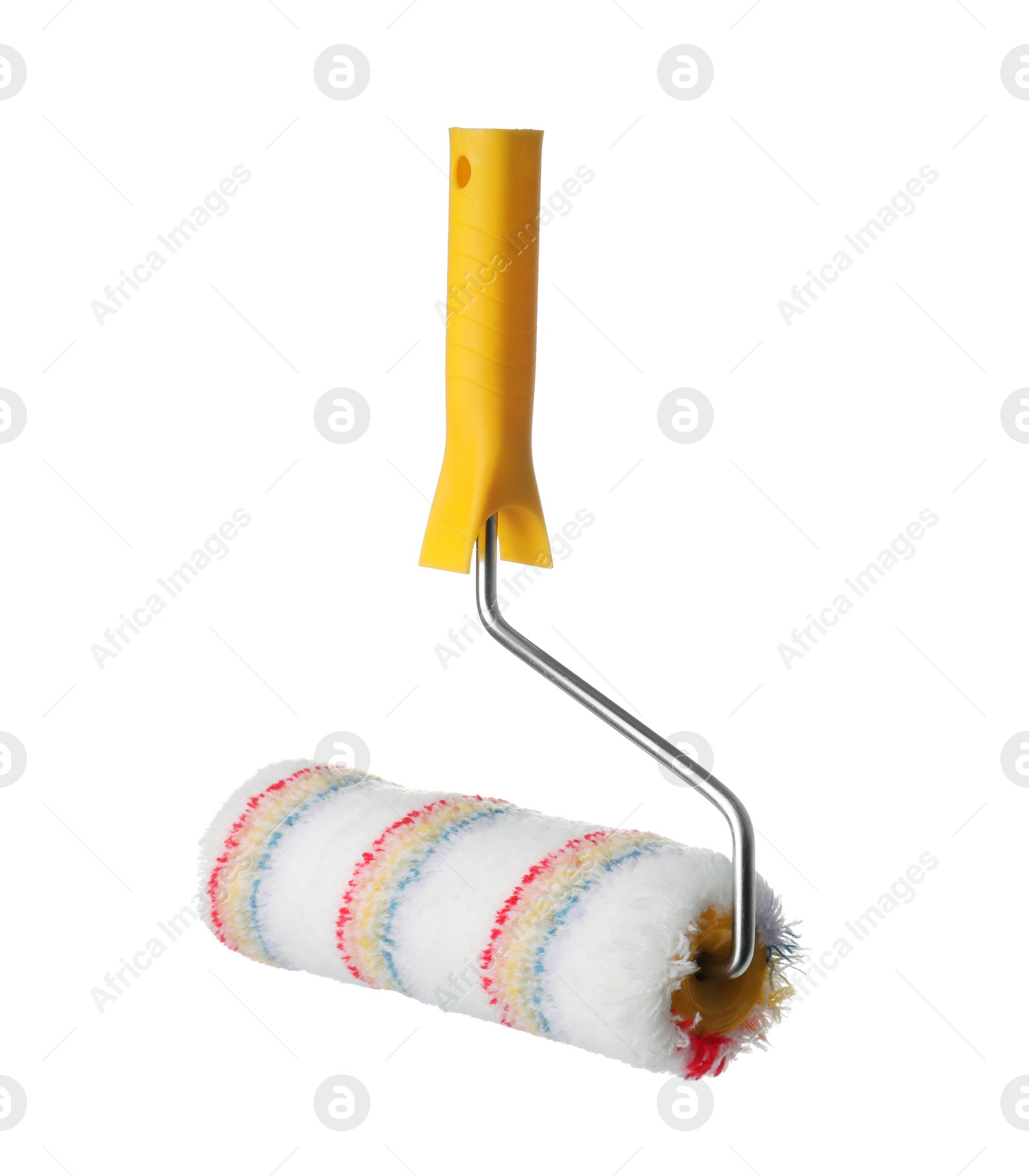 Photo of New paint roller brush on white background