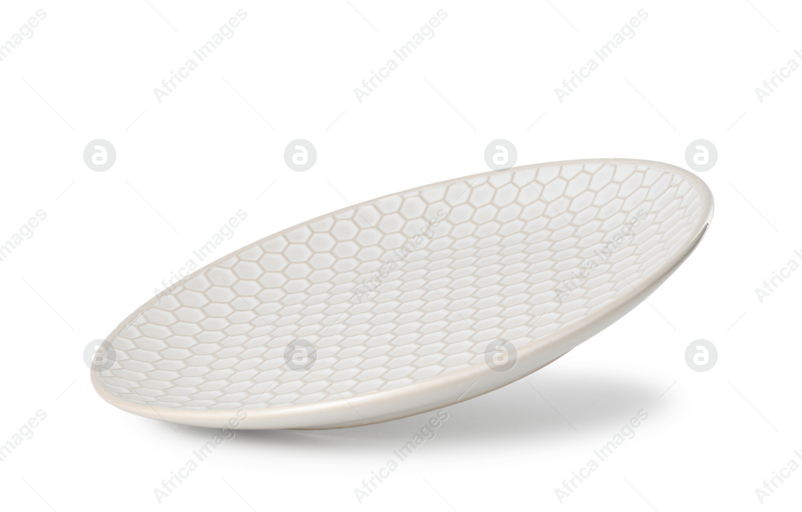 Photo of One beautiful ceramic plate isolated on white