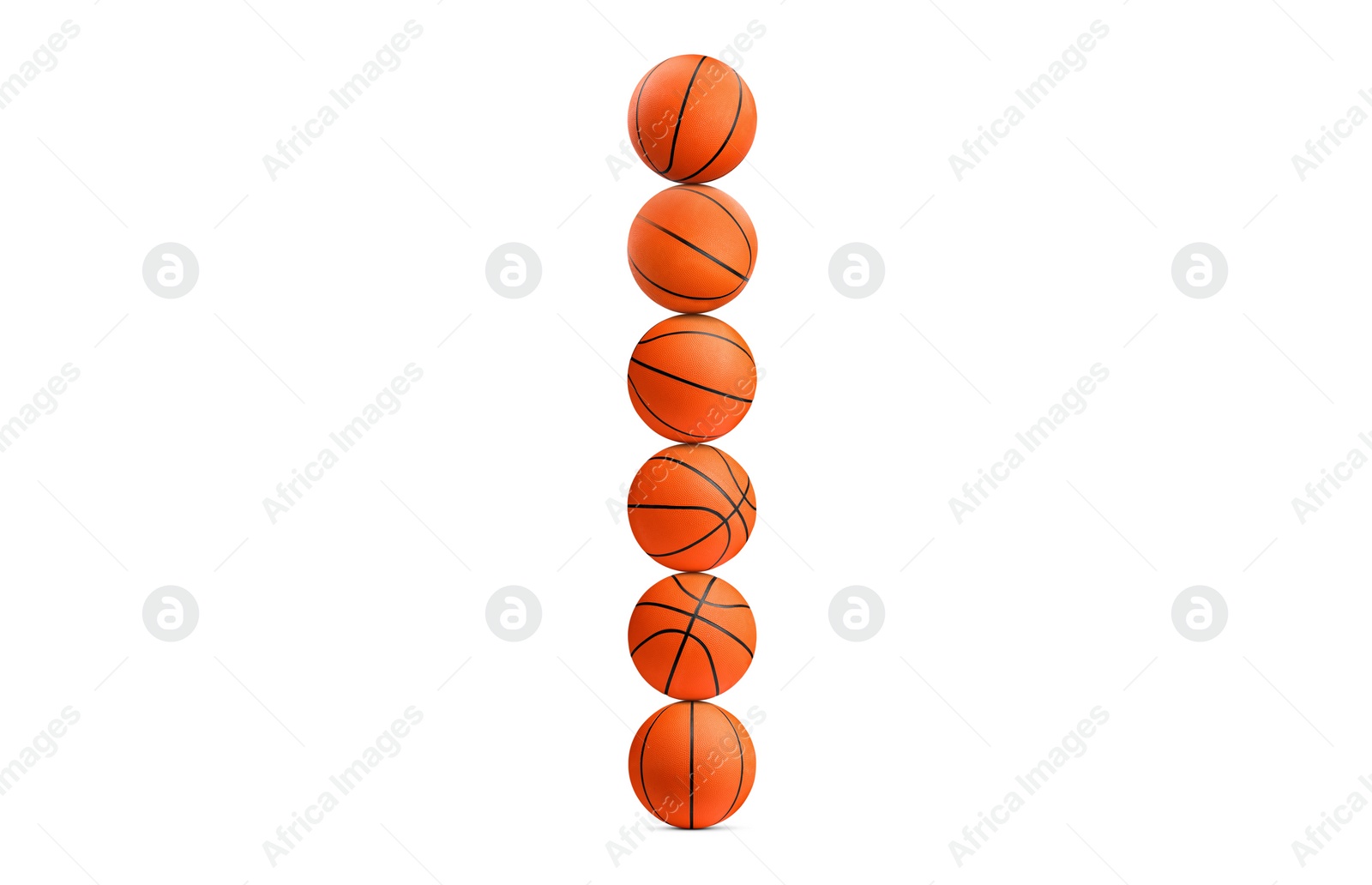 Image of Stack of basketball balls on white background