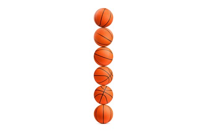 Image of Stack of basketball balls on white background