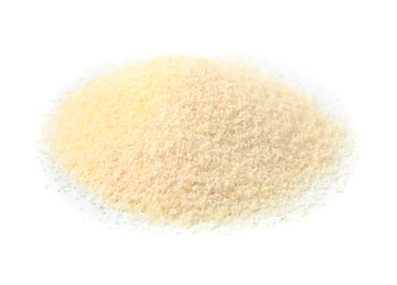 Photo of Pile of uncooked organic semolina isolated on white