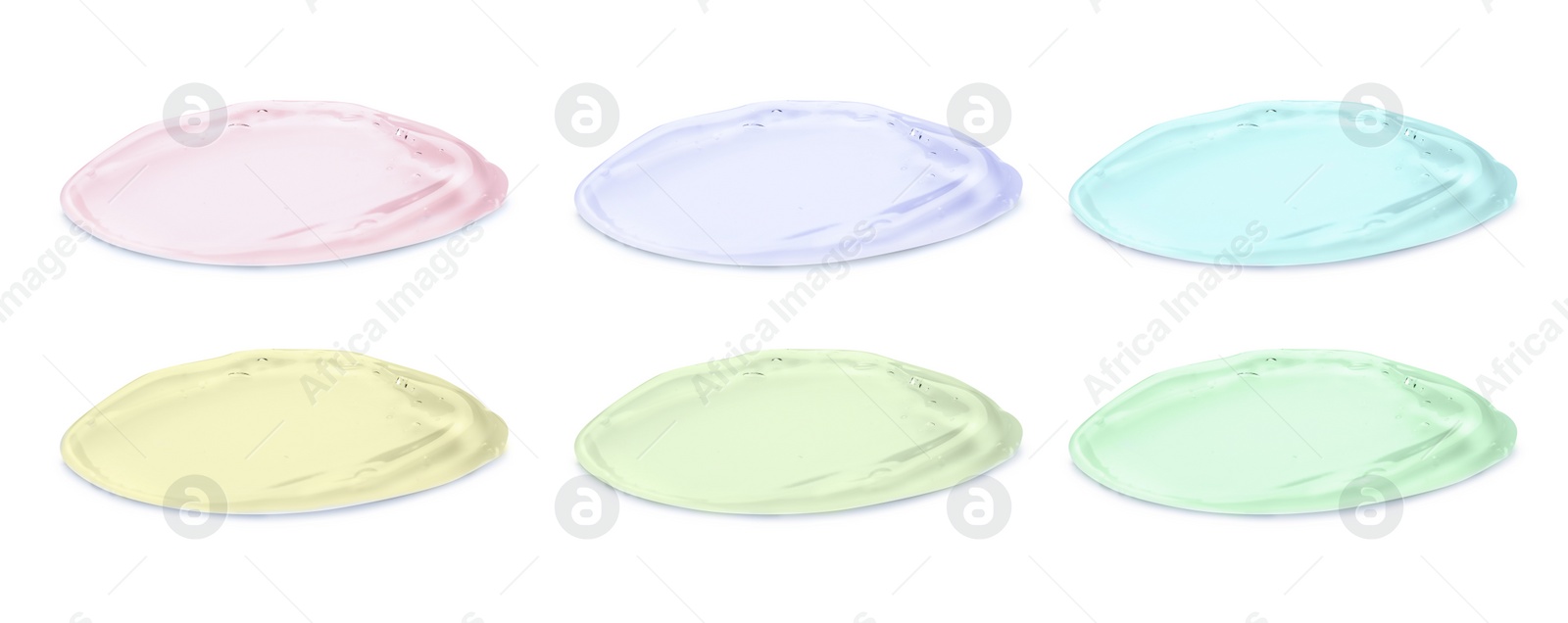 Image of Set with samples of cosmetic gels on white background