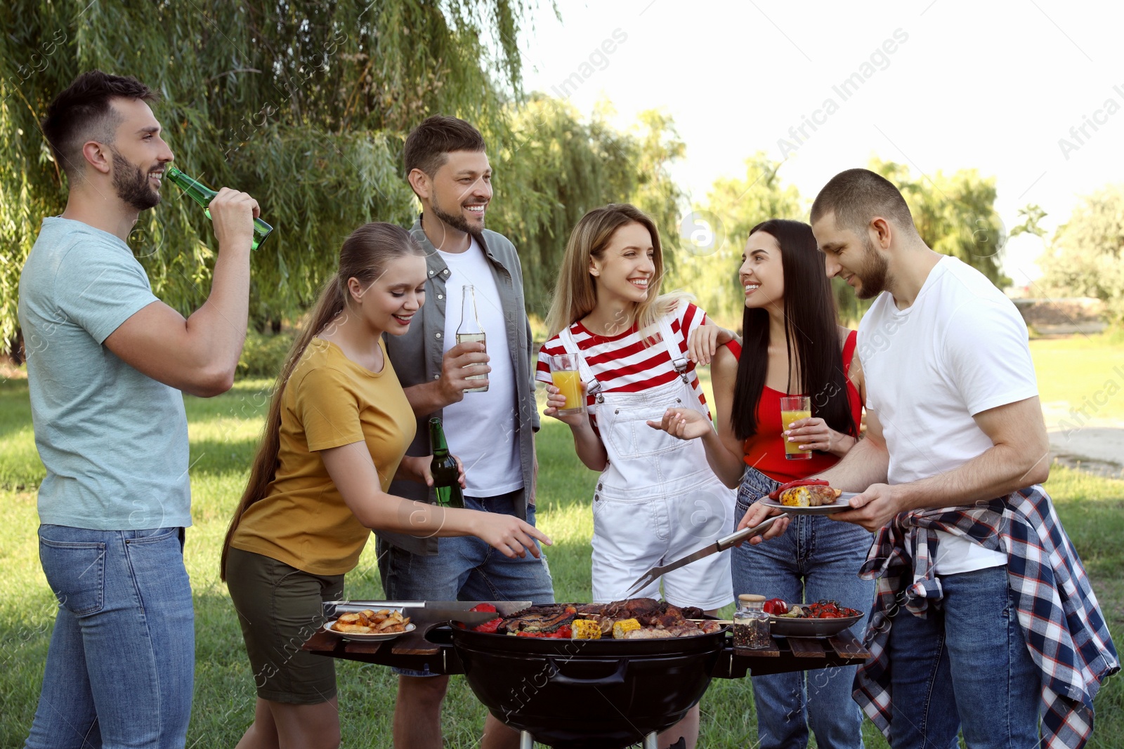 Photo of Group of friends having barbecue party in park