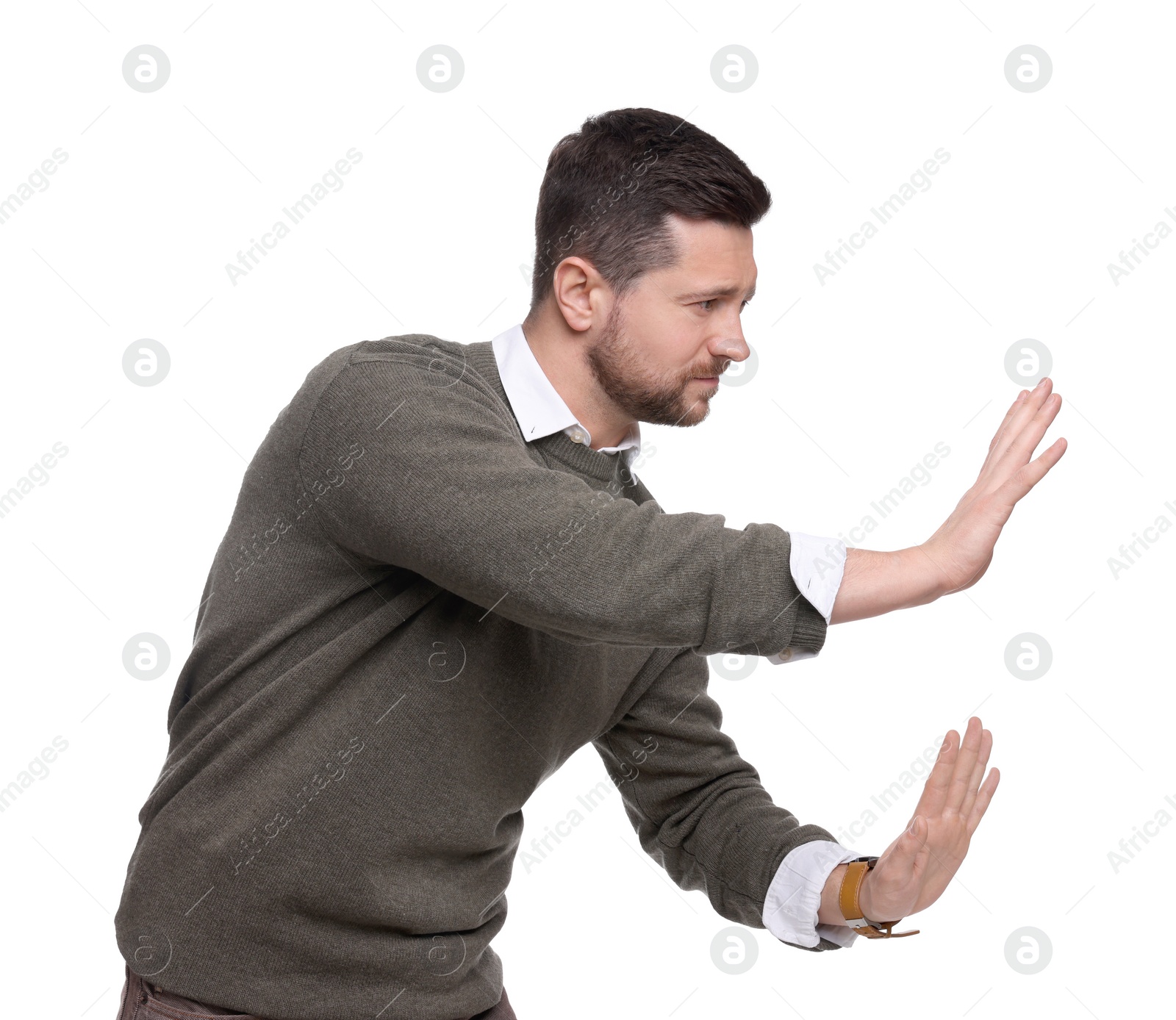 Photo of Portrait of handsome bearded businessman on white background