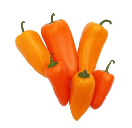 Fresh raw orange hot chili peppers isolated on white, top view