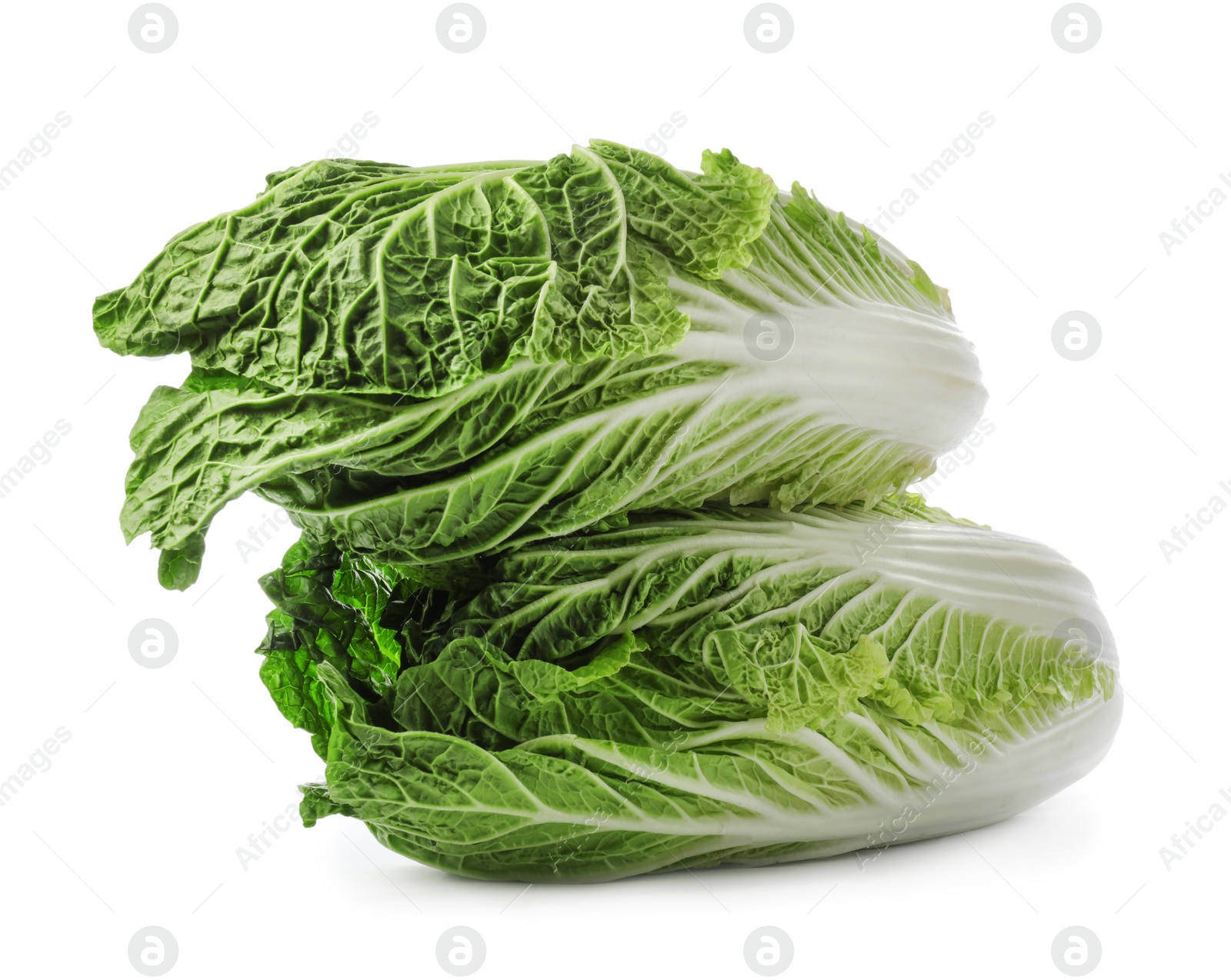 Photo of Fresh tasty Chinese cabbages on white background