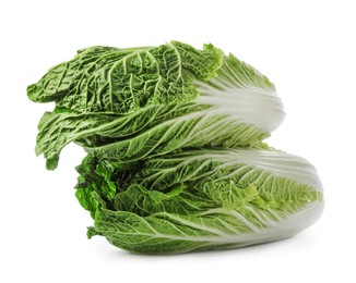 Fresh tasty Chinese cabbages on white background