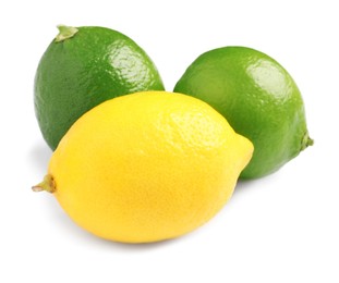 Photo of Fresh lemon and limes on white background