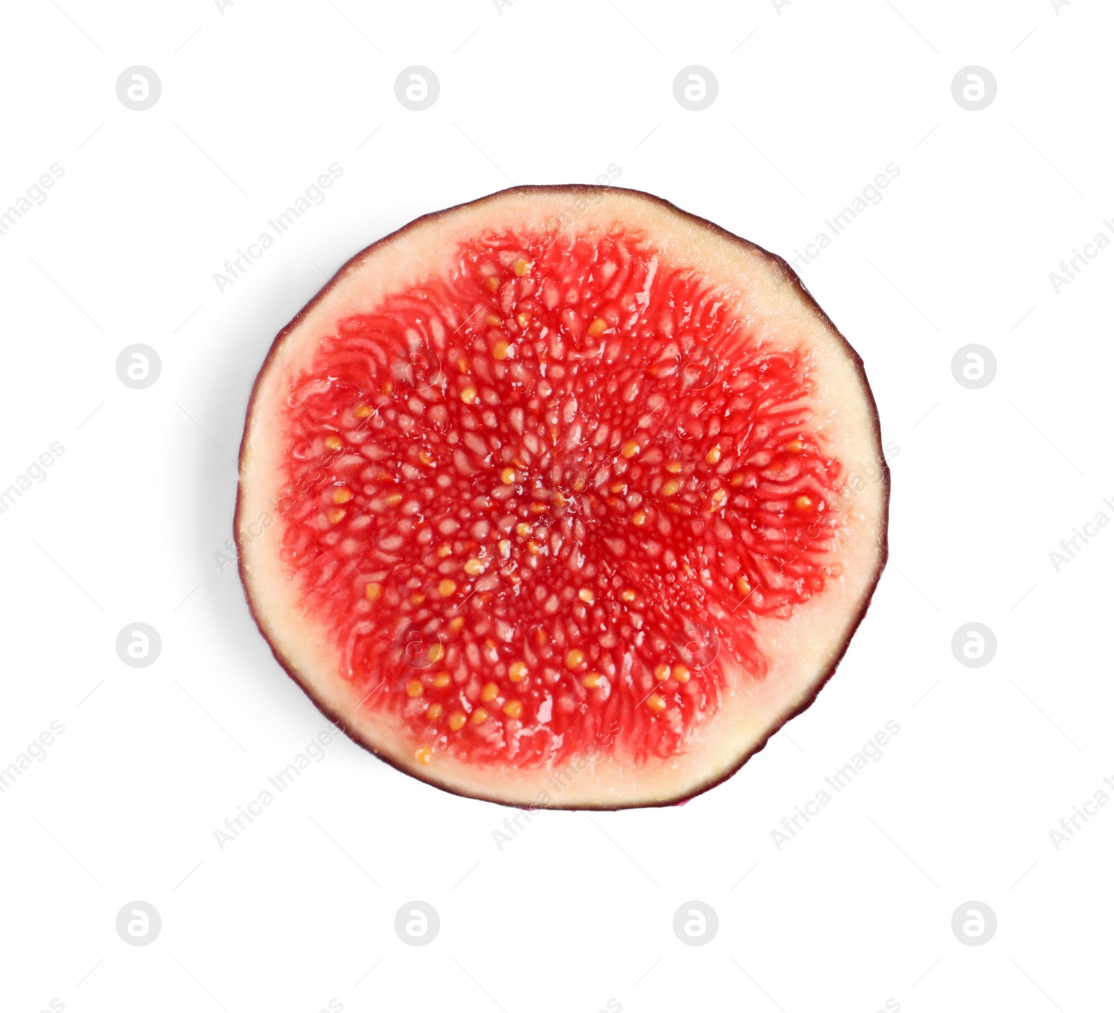 Photo of Piece of fresh fig isolated on white, top view