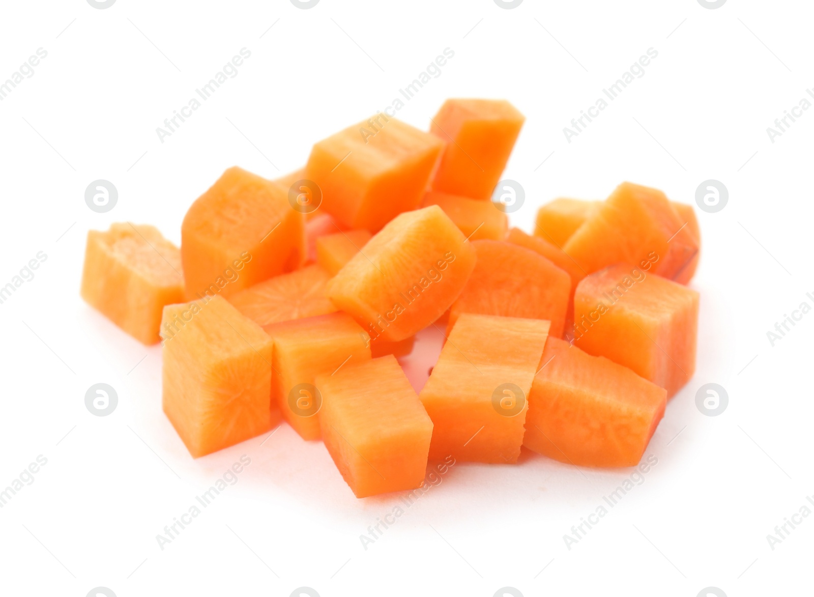 Photo of Ripe chopped carrot on white background