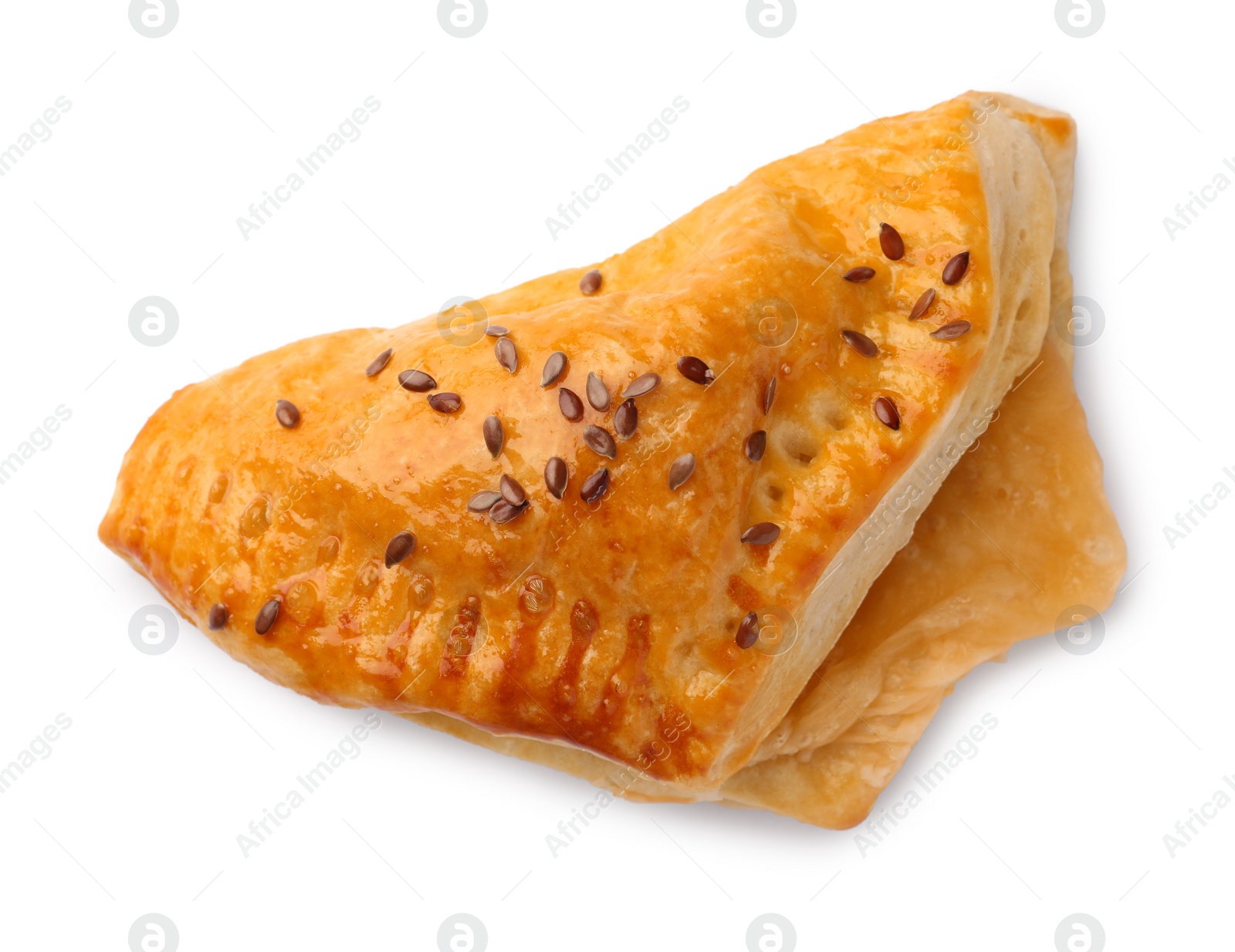 Photo of Fresh delicious puff pastry with cheese on white background, top view