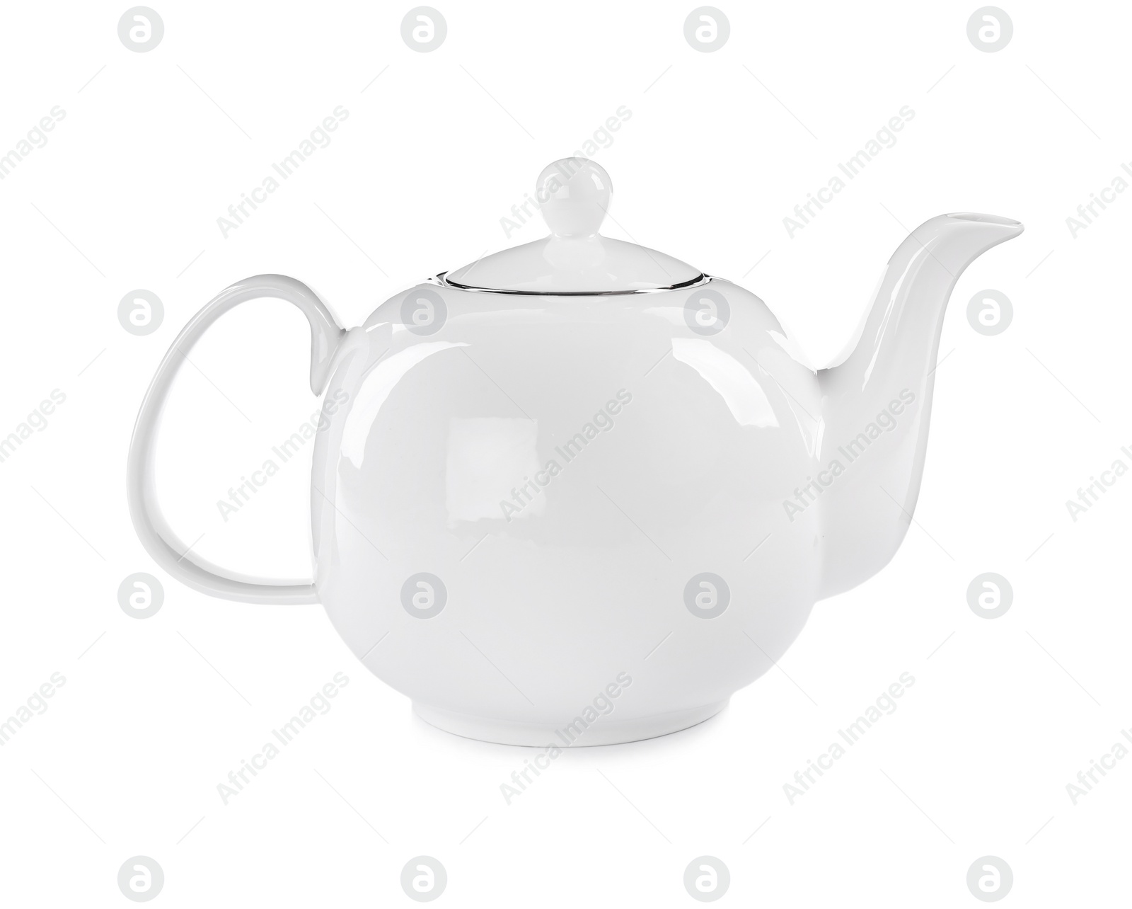Photo of Ceramic teapot isolated on white. Kitchen tableware