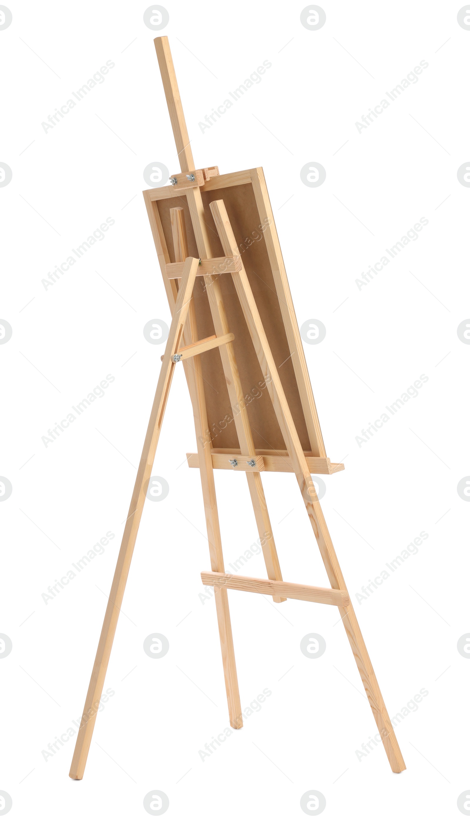 Photo of Wooden easel with board isolated on white. Artist's equipment