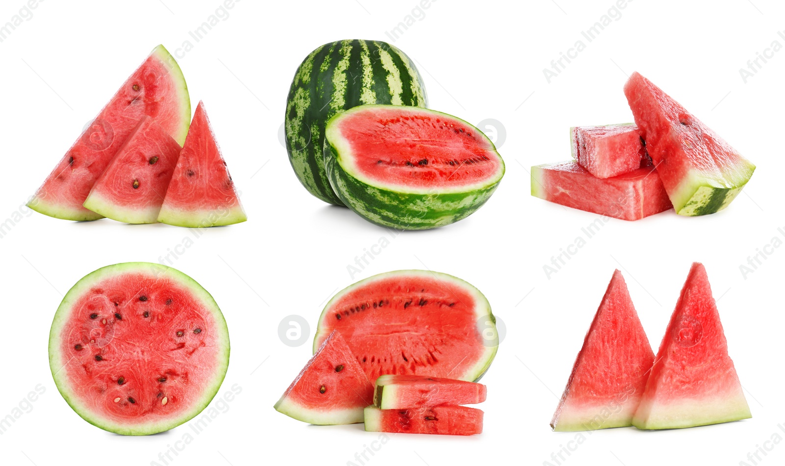 Image of Set of fresh watermelons on white background 