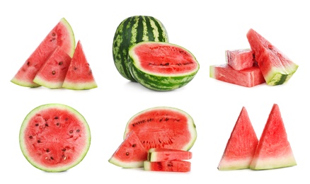 Image of Set of fresh watermelons on white background 