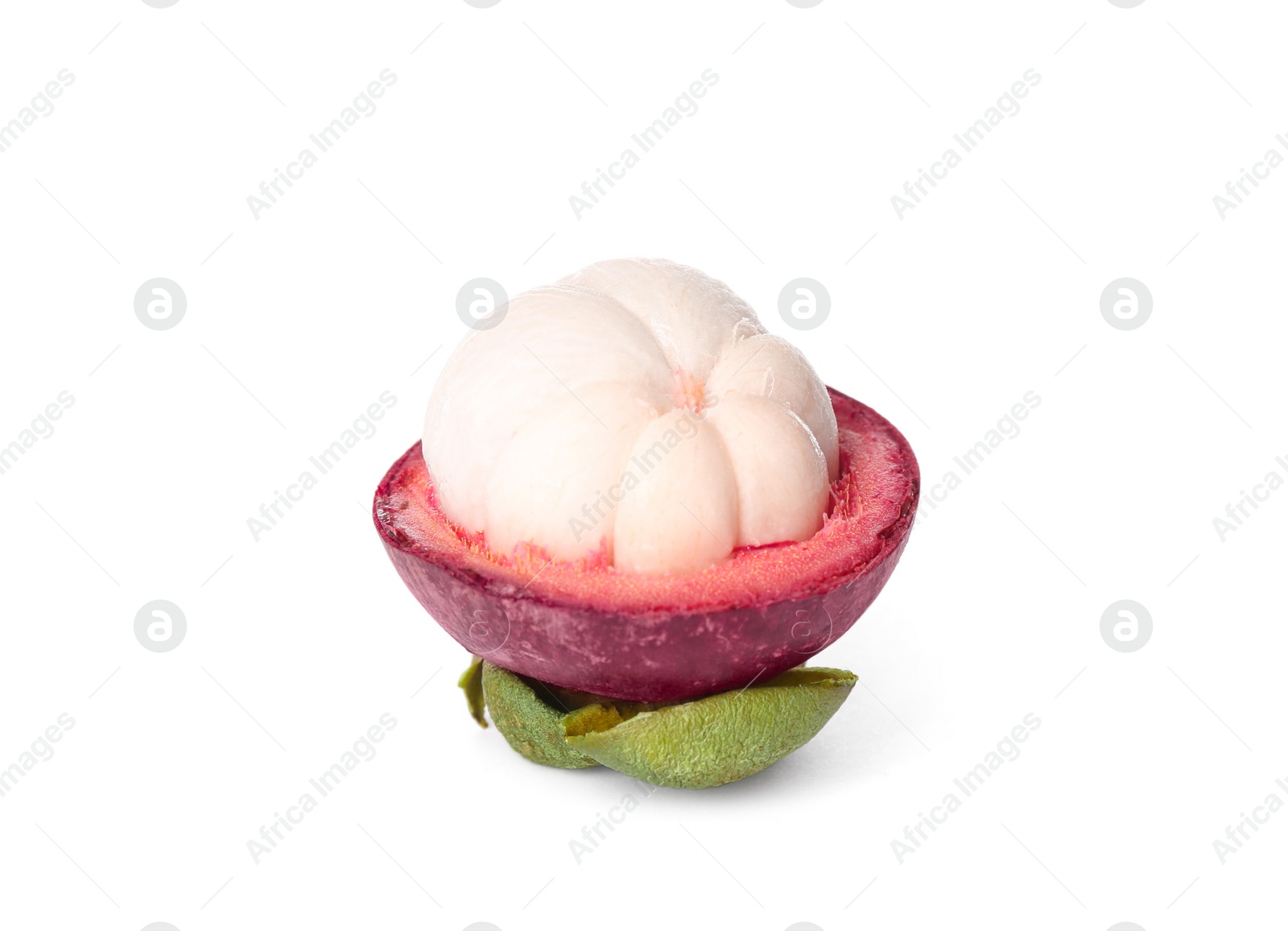 Photo of Delicious cut mangosteen fruit isolated on white