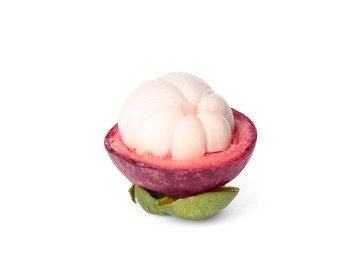 Photo of Delicious cut mangosteen fruit isolated on white
