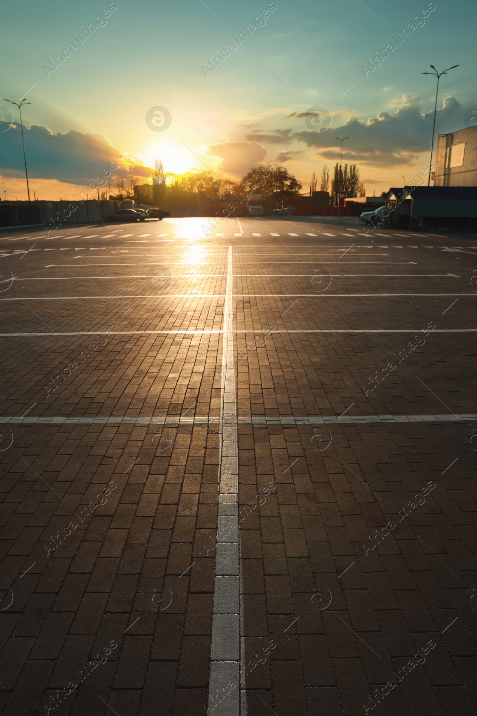 Photo of Car parking lots with white marking lines outdoors