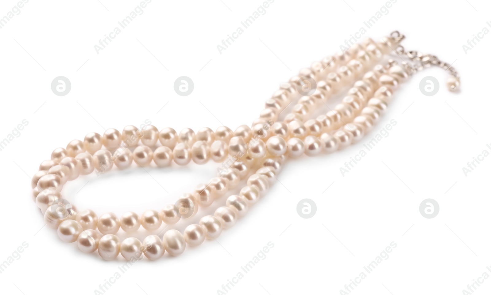 Photo of Elegant necklace with pearls isolated on white