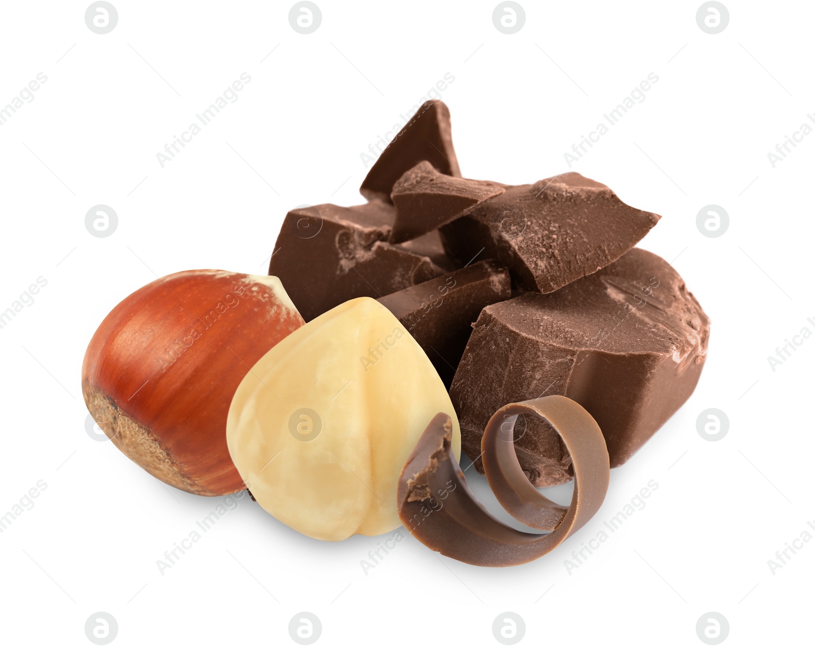 Image of Milk chocolate and hazelnuts isolated on white