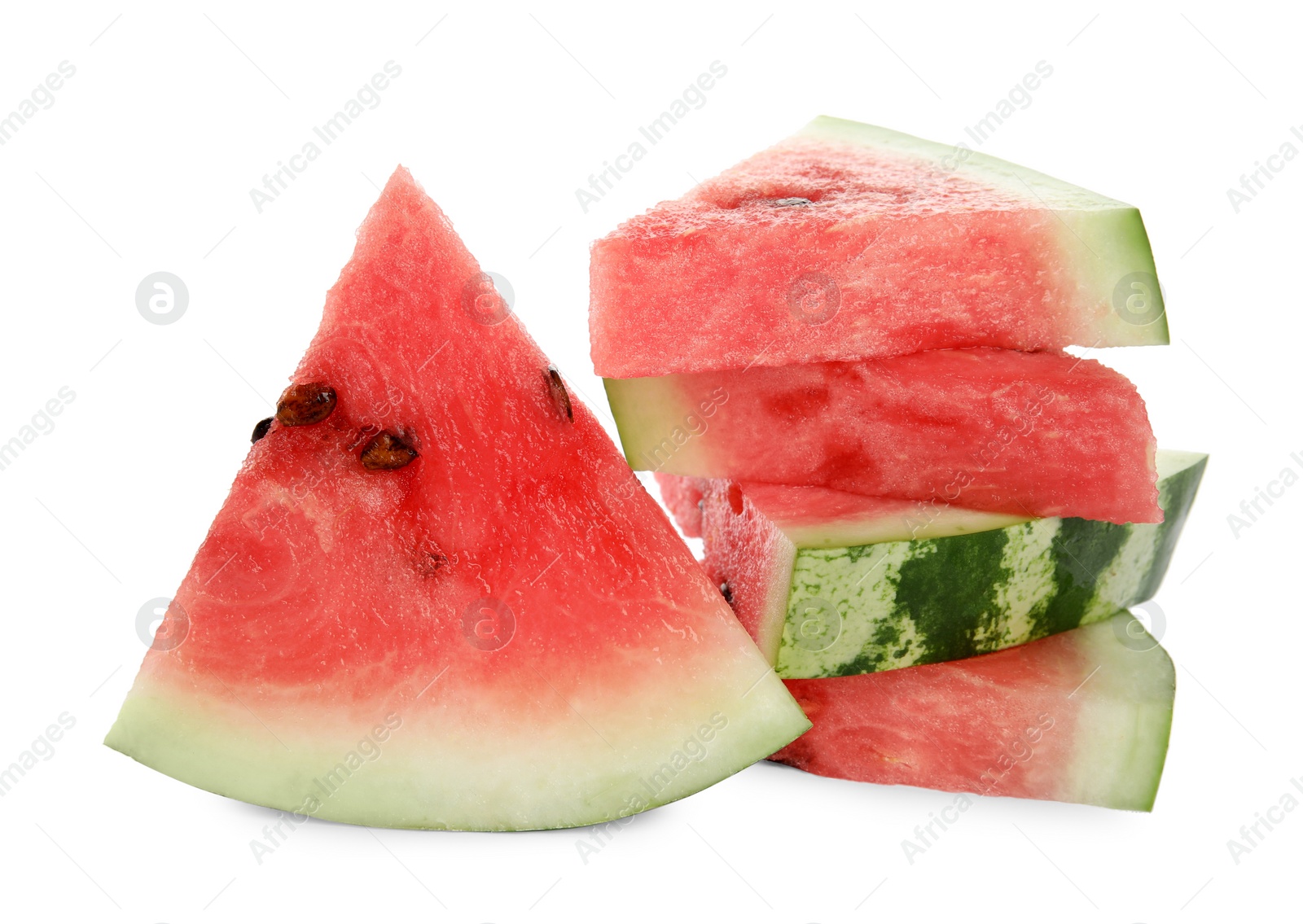 Photo of Slices of delicious ripe watermelon on white background