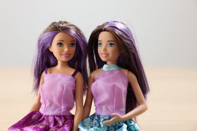 Photo of Leiden, Netherlands - September 20, 2023: Beautiful Barbie dolls on light blurred background