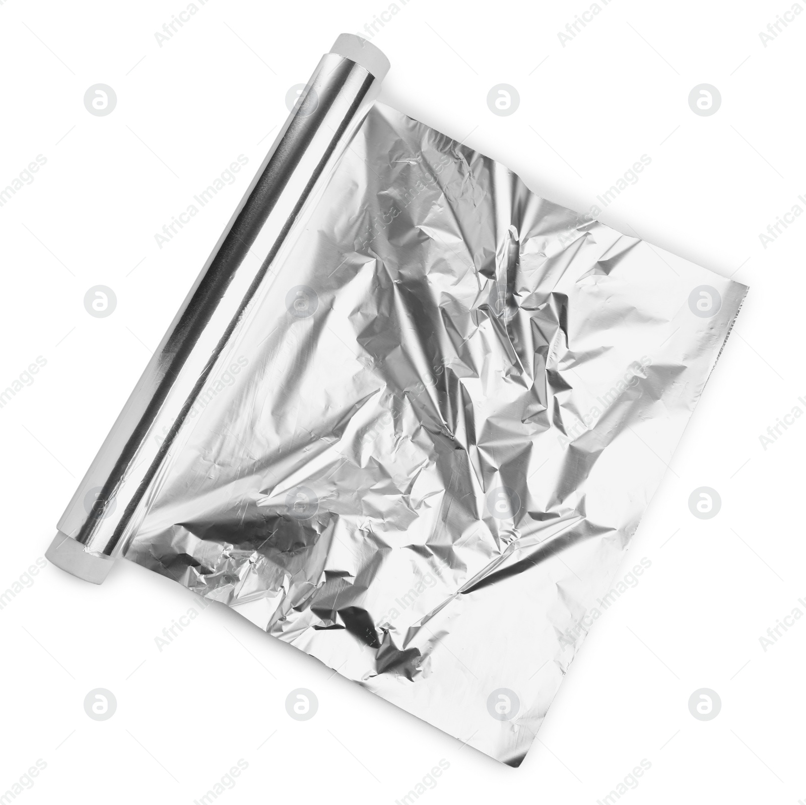 Photo of Roll of aluminum foil isolated on white, top view