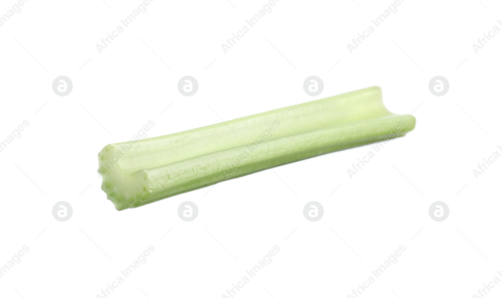 Photo of One slice of fresh celery stalk isolated on white