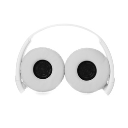 Stylish modern headphones with earmuffs on white background