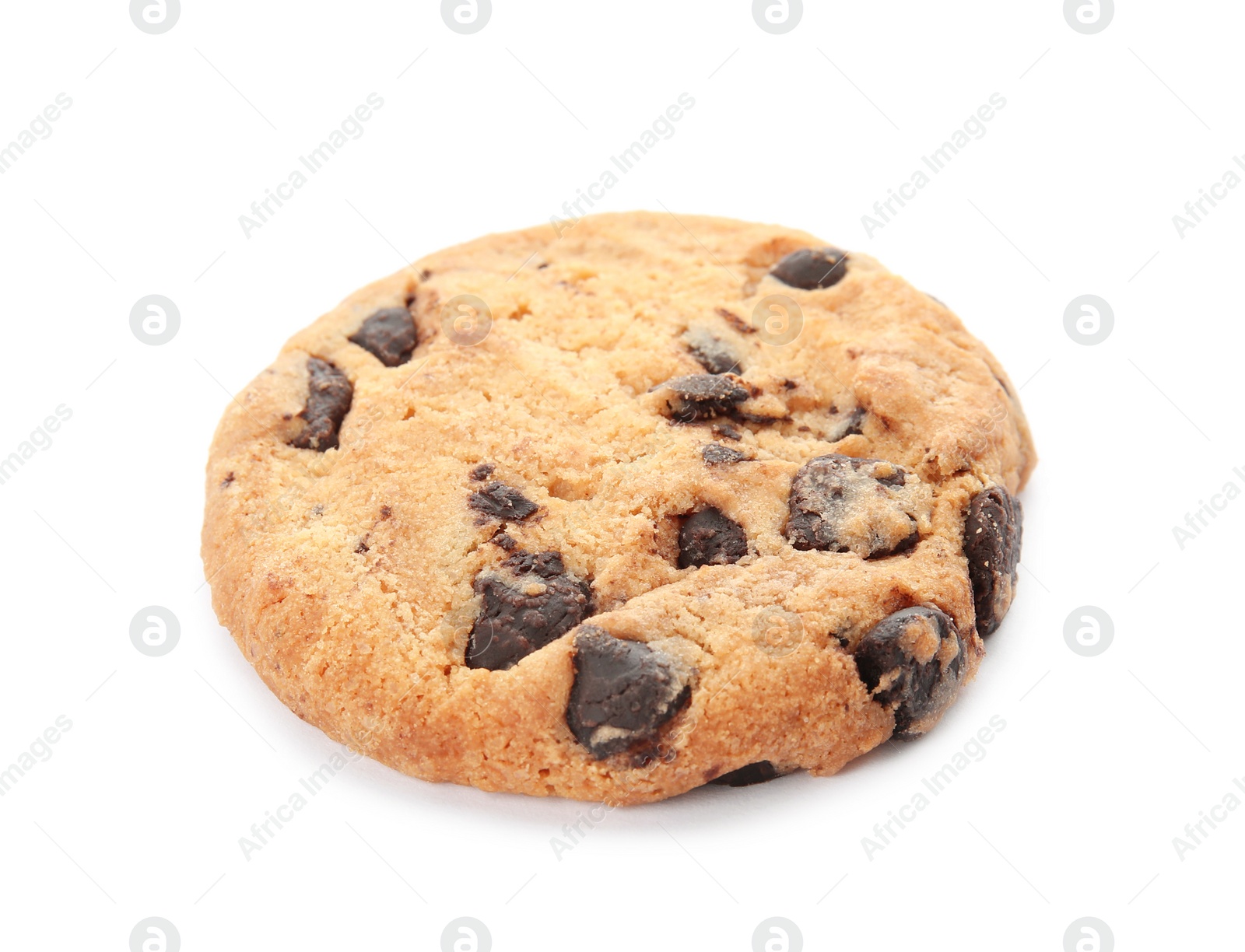 Photo of Tasty chocolate chip cookie on white background